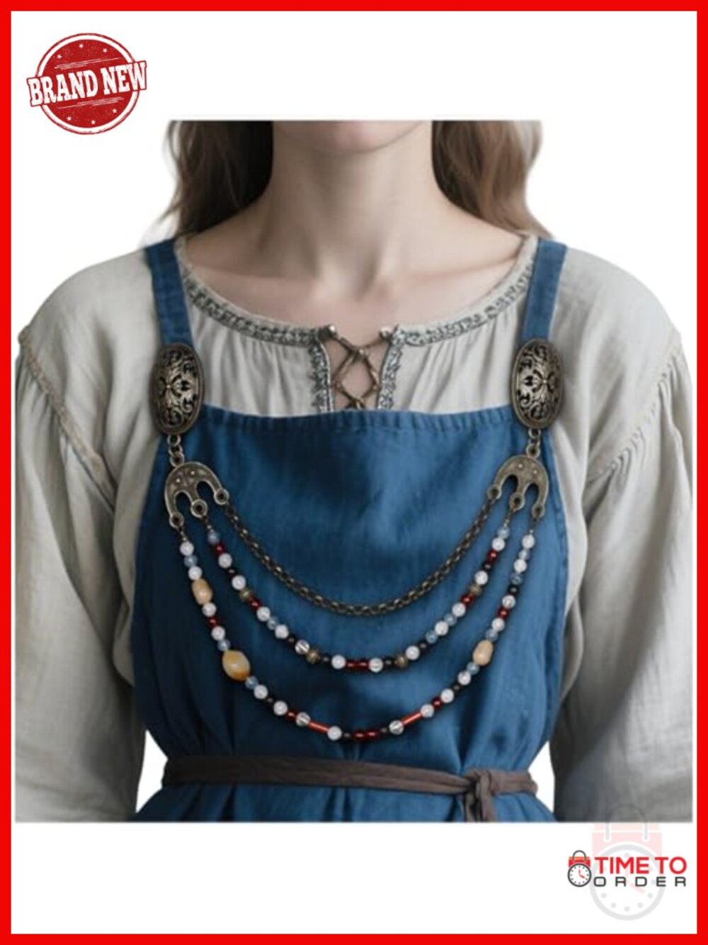 Viking Apron Brooch Cloak Clasp Metal Faux Crystal Medieval Costume Accessory